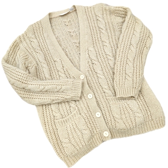 Vintage Geoffrey Alexander Chunky Cottage Mohair Blend Cardigan, Beige Women's L - Picture 6 of 11
